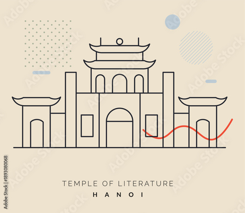 Temple of Literature, Hanoi - dedicated to Confucius - Stock Illustration
