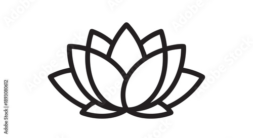 Simple line art illustration of a blooming lotus flower on a white background viewed from directly above