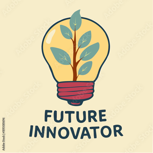 future innovator with tree inside light bulb for eco-conscious creativity and visionary branding