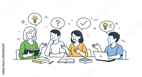 Collaborative Classroom Discussion. Teacher and students discussion. Teacher and students exchanging ideas and asking questions together. Open communication