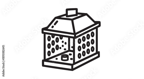 Bird feeder illustration showcasing seeds and feeding tray in a simple line art style
