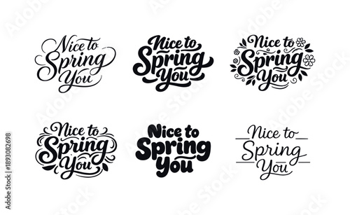 Creative Lettering Grid. Nice to spring you. Set lettering. harmonious lettering variations of the same emblematic concept, each with different artistic