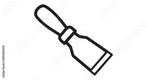 Simple black and white illustration of a paintbrush viewed from an angle on a clean background