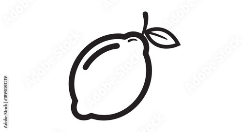 A simple illustration of a lemon with a leaf, drawn in a minimalist style from a straightforward viewpoint.