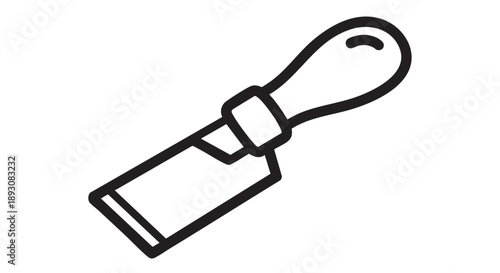 Simple line drawing of a paintbrush with a handle and bristles, viewed from a slight angle