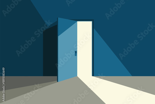 Open Door Poster, light blue door, partially open door, bright white interior