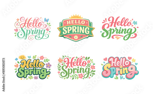 Spring Lettering Varieties. Light pastel spring lettering. Set lettering. harmonious lettering variations of the same emblematic concept, each with different