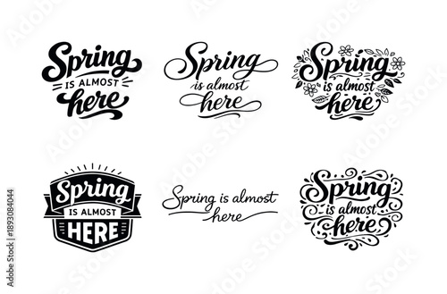 Harmonious Spring Lettering. Spring is almost here. Set lettering. harmonious lettering variations of the same emblematic concept, each with different artistic