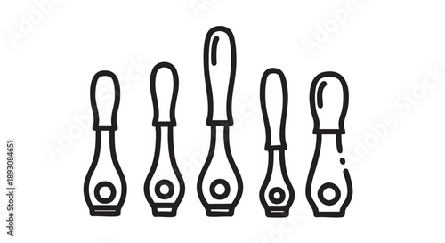 Illustration of bowling pins standing upright in a row on a lane viewed from the side