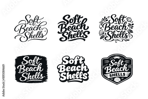 Beach Shells Lettering. Soft beach shells. Set lettering. harmonious lettering variations of the same emblematic concept, each with different