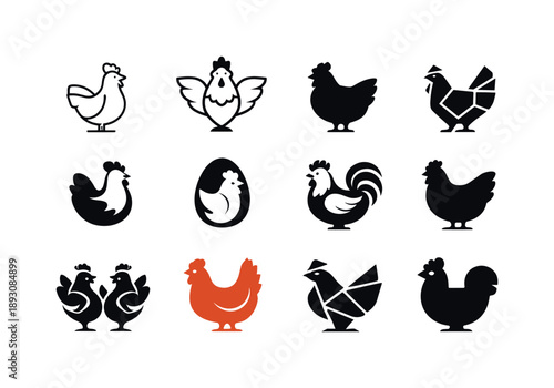 Chicken Icon Set. Chickens. Icon set. Set Logo of chickens: rural poultry emblem. harmonious logo variations of the same emblematic concept, each