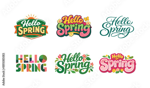 Spring Vibes Typography. Nice to spring you vibes. Set lettering. harmonious lettering variations of the same emblematic concept, each with different artistic