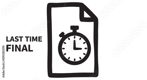 A simple illustration of a document with a stopwatch indicating a deadline or time limit is near from a direct viewpoint