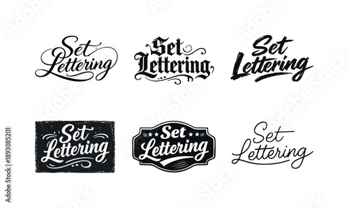 Typography Emblem Variations. Editorial-style typography blocks. Set lettering. harmonious lettering variations of the same emblematic concept, each with