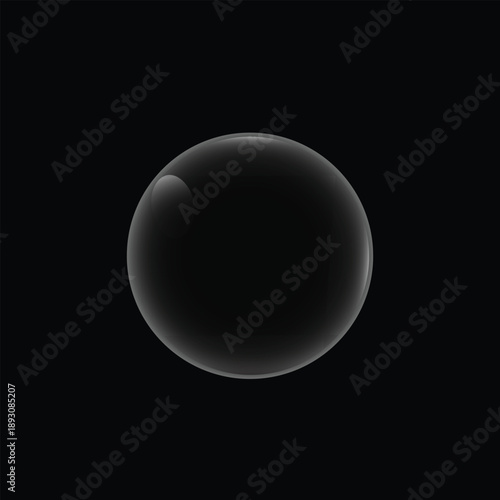 Black sphere with reflection on black background reflective surface