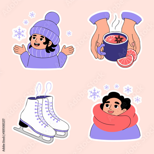 Иллюстрации стикеры на тему Зима