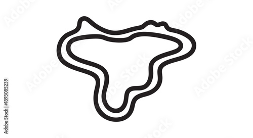 A black and white illustration of a racing track viewed from above