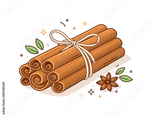 Cinnamon Spice Bundle. Cinnamon spice bundle. A calm illustration showing cinnamon sticks grouped together, emphasizing texture and natural form. The scene