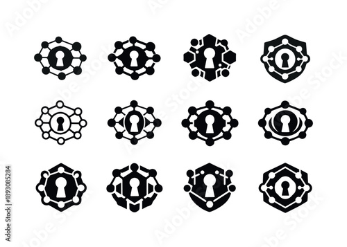IoT Cybersecurity Icons. Cybersecurity challenges in the IoT ecosystem. Icon set. Set Logo of Cybersecurity challenges in the IoT ecosystem: keyhole within