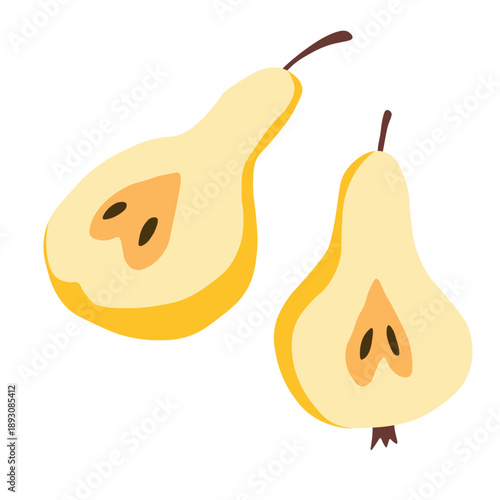 Pear isolated on white background. Natural delicious fresh ripe tasty fruit. Sweet pears with leaves. Food concept. Vector illustration for design.