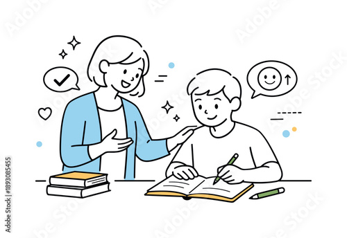 Encouraging Educational Feedback. Teacher student feedback moment. A teacher gently giving feedback while a student reviews notes or homework, suggesting