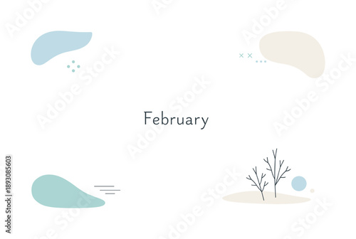Minimal Winter Background. Minimal February background. Soft abstract shapes and dots arranged with lots of white space, subtle winter mood colors. A calm