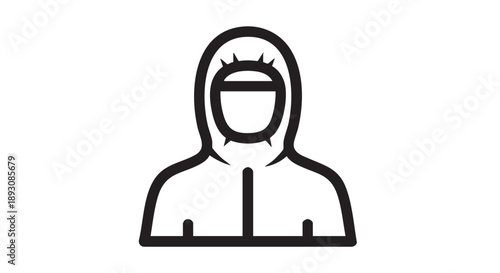 Simple black line illustration of a person wearing a hoodie on a white background viewed from the front