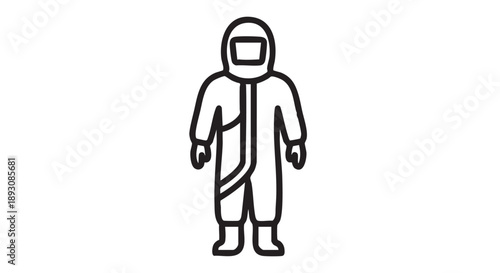 A person wearing a protective suit standing alone in a simple illustration style from a front viewpoint