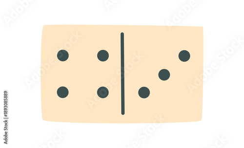 Black and white domino piece with flat design. Classic boardgame tile with clean graphic style for strategy and fun. Game element for table toy themes, recreation visuals, childhood entertainment