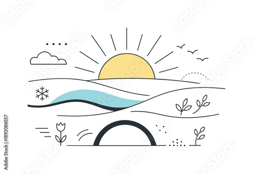 Sunlight Abstraction. Sunlight after winter abstraction. An abstract editorial composition using soft rays, horizon lines, and gentle shapes to represent