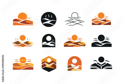 Desert Logo Variations. Vast desert. Icon set. Set Logo of vast desert: desert horizon with heat waves. harmonious logo variations of the same emblematic