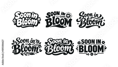 Emblematic Lettering Styles. Soon in bloom. Set lettering. harmonious lettering variations of the same emblematic concept, each with different artistic