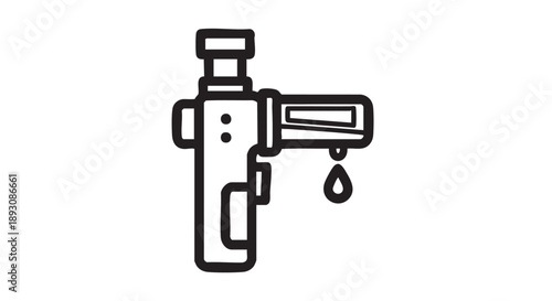 A simple line drawing of a grease gun with a single drop of lubricant hanging from the nozzle
