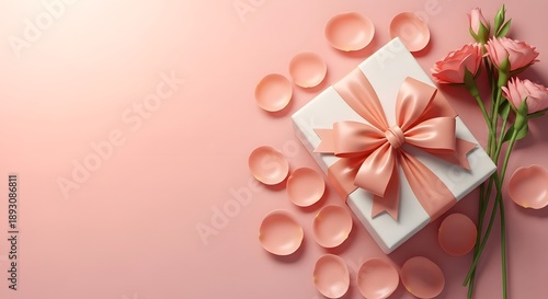 Beautiful mother's day gift ideas with pink flowers and ribbon