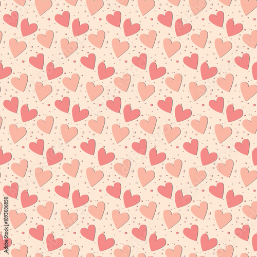 Seamless pattern with color hearts. Template holiday vector illustration. Design for card, postcard, poster, print, banner. Cartoon colorful hearts on color background.