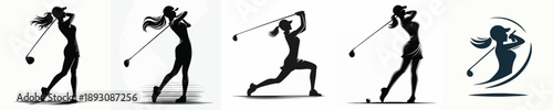 Silhouette of a Woman Playing Golf Vector Illustration