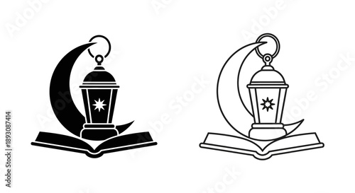 Islamic lantern book crescent moon Vector