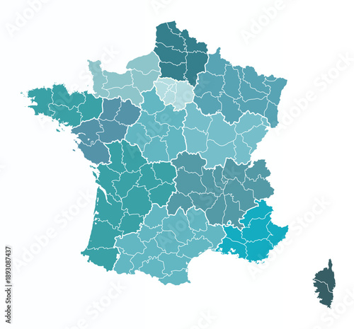 Map of France provincies, counties borders