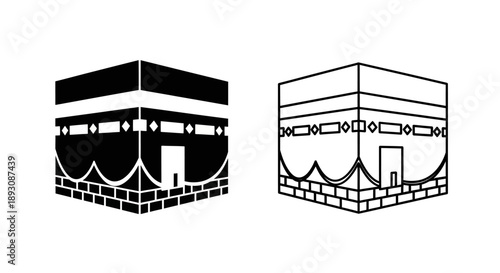 Kaaba islamic mecca hajj pilgrimage symbol black white Vector
