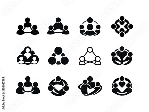 Mentorship Icons Collection. Mentorship and support networks. Icon set. Set Logo of mentorship and support networks: connected people nodes. harmonious logo