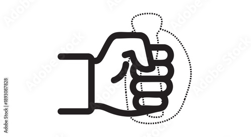 A hand holding a fist with a dotted outline of a person behind it, symbolizing solidarity and support from a close-up viewpoint