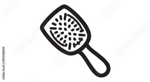 A simple line drawing of a hairbrush viewed from above on a plain background
