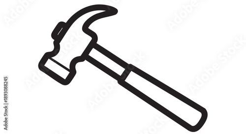 Simple black line illustration of a hammer on a plain white background viewed from the side