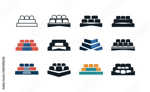 Stadium Seats Icons. stadium seats. Icon set. Set Logo of stadium seats: bleacher-style seating block. harmonious logo variations of the same emblematic