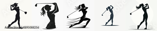 Silhouette of a Woman Playing Golf Vector Illustration