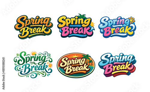 Spring Break Lettering. Spring break. Set lettering. harmonious lettering variations of the same emblematic concept, each with different artistic