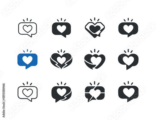Romantic Icon Set. Positive reinforcement in romantic relationships. Icon set. Set Logo of Positive reinforcement in romantic relationships: supportive message