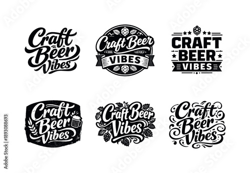 Craft Beer Variations. Craft Beer Vibes. Set lettering. harmonious lettering variations of the same emblematic concept, each with different artistic