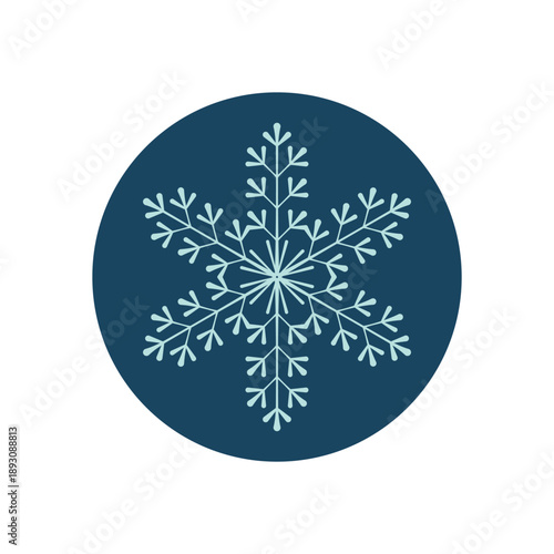 Round blue sticker with snow flake outline creates a chill ornament for winter package lid. Icy frost element in cold blue for christmas or seasonal use, perfect adding a cool touch to gifts.