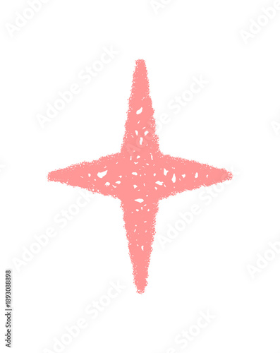 Pink crayon star in burst and sketch style with festive spark. Magic firework symbol and scribble icon, vibrant graphic element for holiday themes or creative celebration art.
